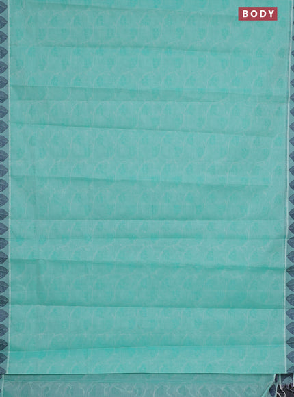 Coimbatore cotton saree teal gree shade with allover self emboss and thread woven border