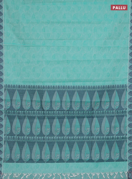 Coimbatore cotton saree teal gree shade with allover self emboss and thread woven border
