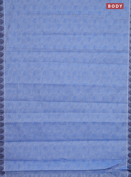 Coimbatore cotton saree blue shade with allover self emboss and thread woven border