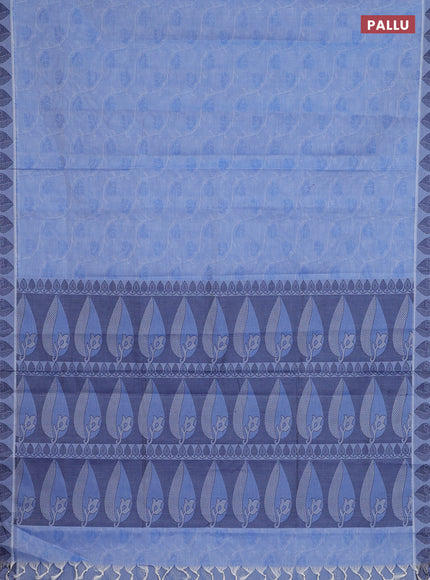 Coimbatore cotton saree blue shade with allover self emboss and thread woven border