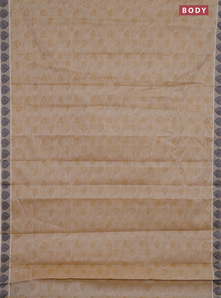 Coimbatore cotton saree sandal and dark blue with allover self emboss and thread woven border