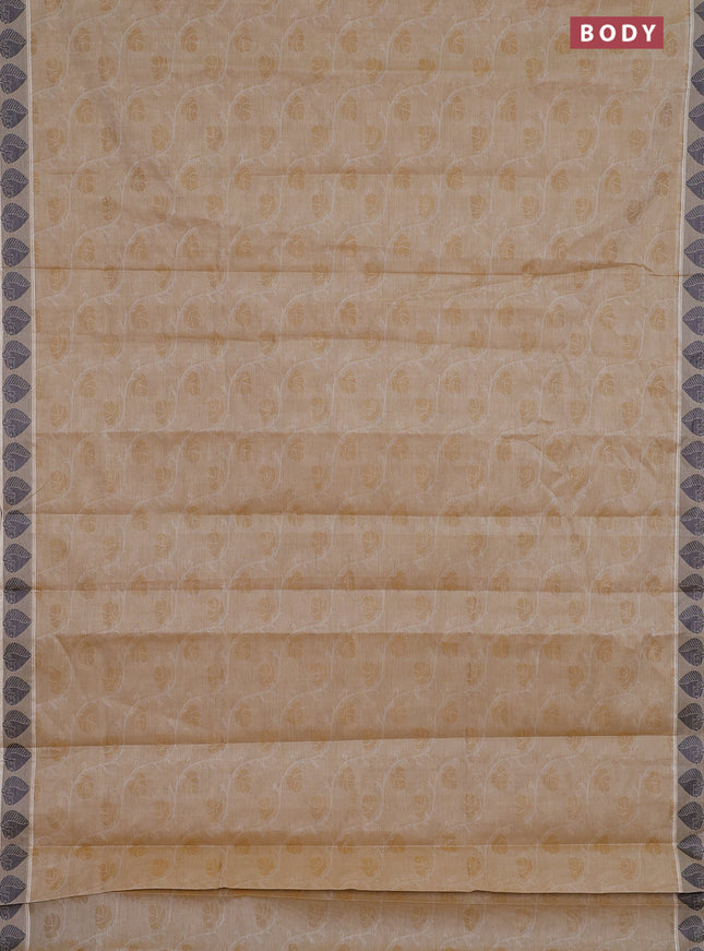 Coimbatore cotton saree sandal and dark blue with allover self emboss and thread woven border