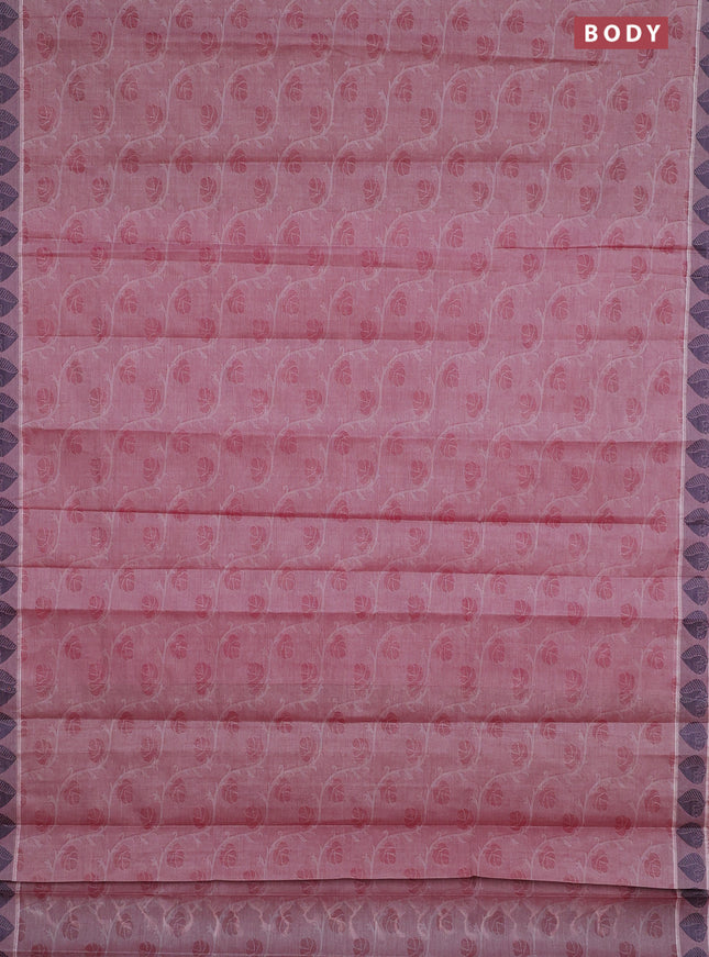 Coimbatore cotton saree pastel maroon and blue with allover self emboss and thread woven border