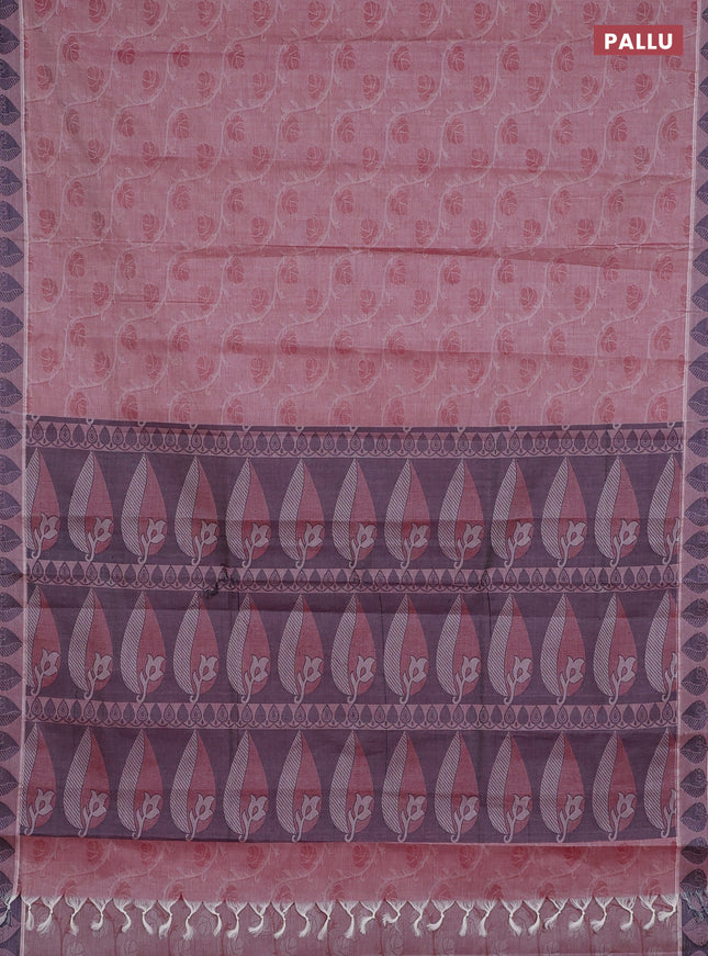 Coimbatore cotton saree pastel maroon and blue with allover self emboss and thread woven border
