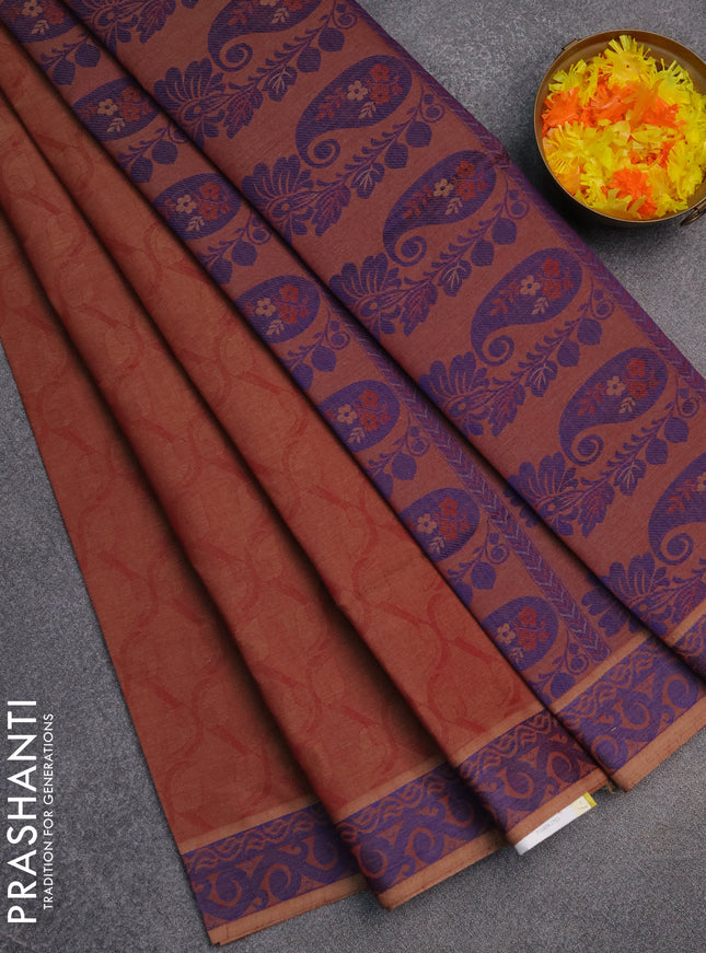 Coimbatore cotton saree dual shade of maroon with allover self emboss and thread woven border