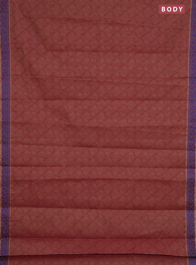 Coimbatore cotton saree dual shade of maroon with allover self emboss and thread woven border
