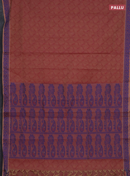 Coimbatore cotton saree dual shade of maroon with allover self emboss and thread woven border