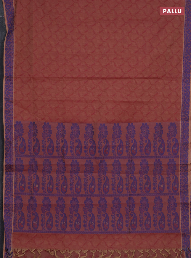 Coimbatore cotton saree dual shade of maroon with allover self emboss and thread woven border