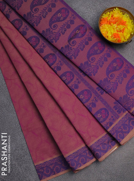 Coimbatore cotton saree dual shade of purple and blue with allover self emboss and thread woven border