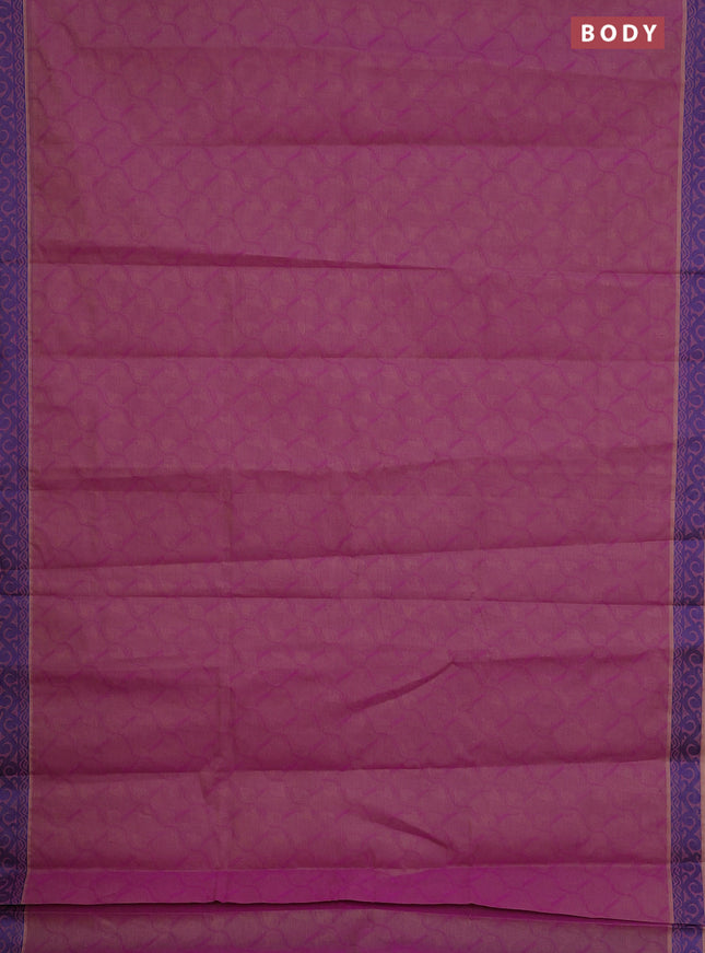 Coimbatore cotton saree dual shade of purple and blue with allover self emboss and thread woven border