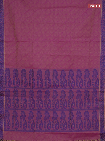 Coimbatore cotton saree dual shade of purple and blue with allover self emboss and thread woven border