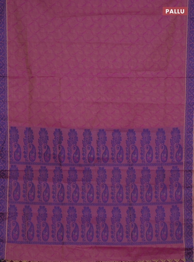 Coimbatore cotton saree dual shade of purple and blue with allover self emboss and thread woven border