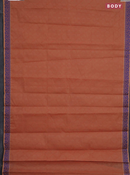Coimbatore cotton saree rust shade and blue with allover self emboss and thread woven border