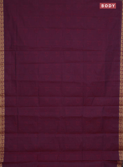 Coimbatore cotton saree dark magenta pink with allover self emboss and thread woven border