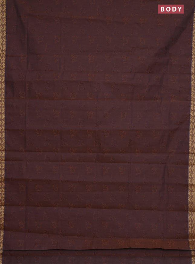 Coimbatore cotton saree dual shade of brown with allover self emboss and thread woven border