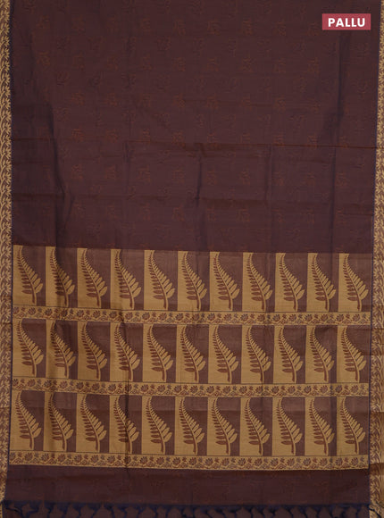 Coimbatore cotton saree dual shade of brown with allover self emboss and thread woven border