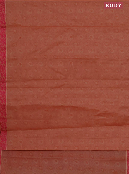 Coimbatore cotton saree dual shade of yellowish pink and pink with allover self emboss and thread woven border