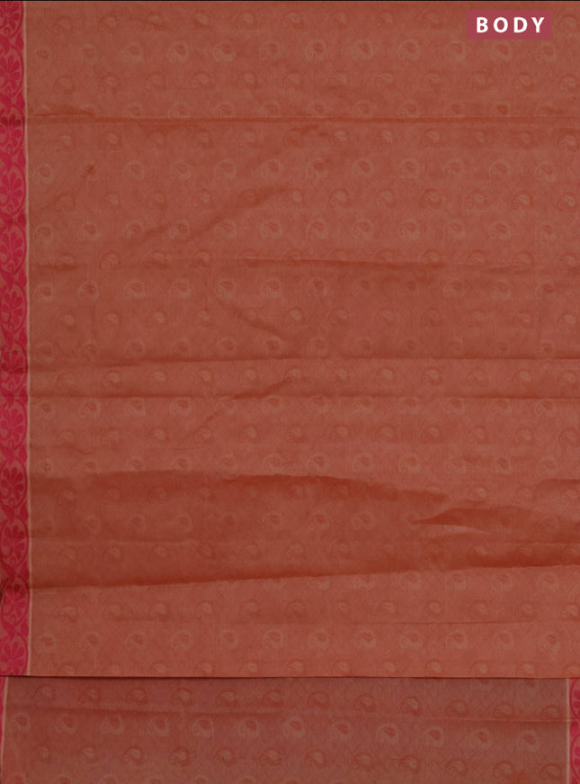 Coimbatore cotton saree dual shade of yellowish pink and pink with allover self emboss and thread woven border