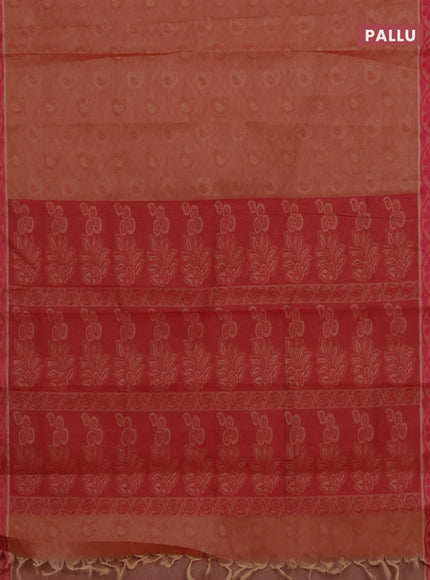 Coimbatore cotton saree dual shade of yellowish pink and pink with allover self emboss and thread woven border