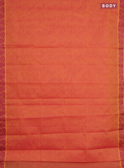 Coimbatore cotton saree dual shade of orange and pink with allover self emboss and thread woven border