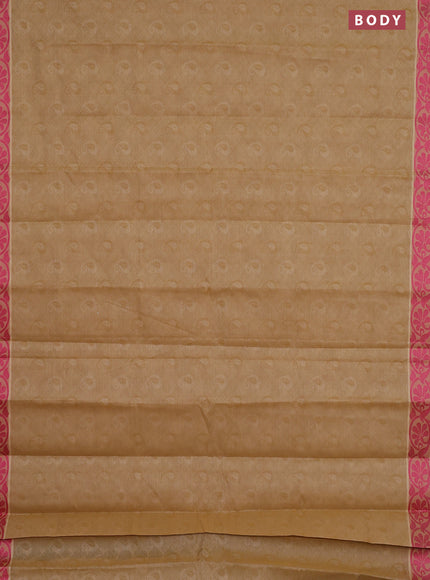 Coimbatore cotton saree sandal and pink with allover self emboss and thread woven border