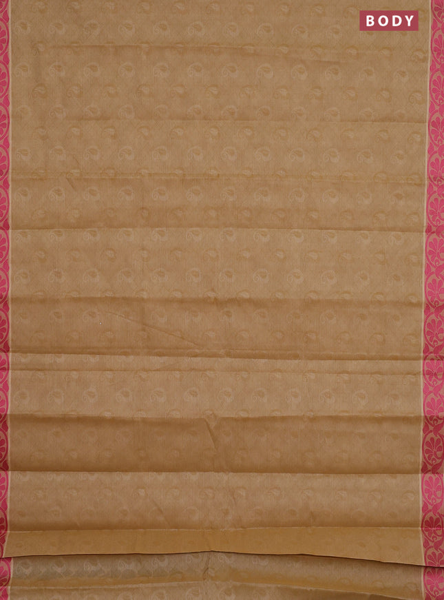 Coimbatore cotton saree sandal and pink with allover self emboss and thread woven border