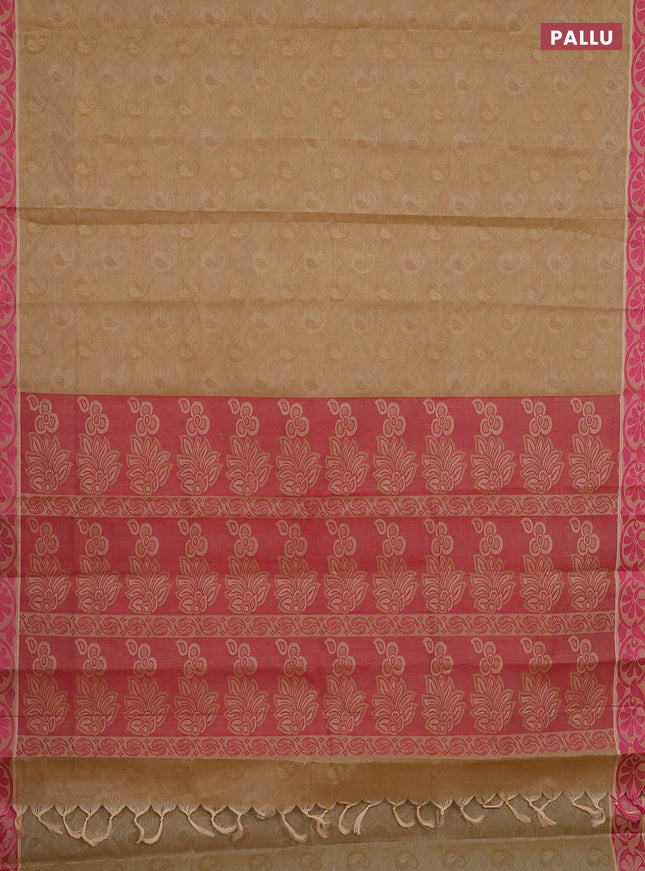 Coimbatore cotton saree sandal and pink with allover self emboss and thread woven border