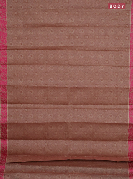 Coimbatore cotton saree pastel brown and pink with allover self emboss and thread woven border