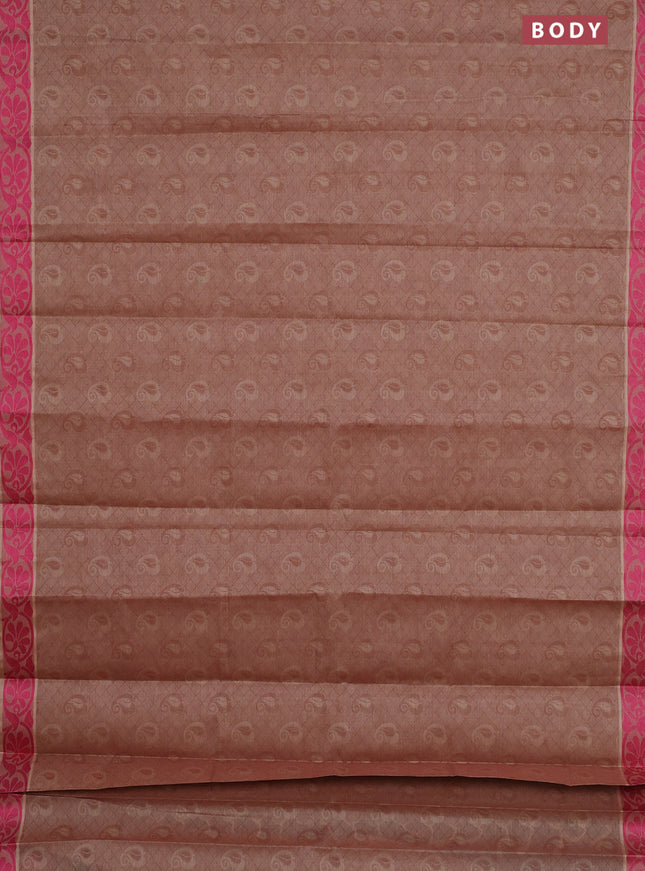 Coimbatore cotton saree pastel brown and pink with allover self emboss and thread woven border