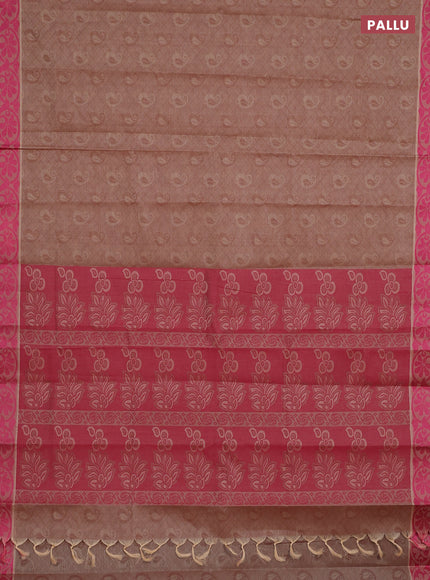 Coimbatore cotton saree pastel brown and pink with allover self emboss and thread woven border