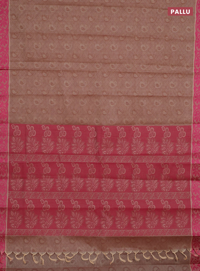 Coimbatore cotton saree pastel brown and pink with allover self emboss and thread woven border