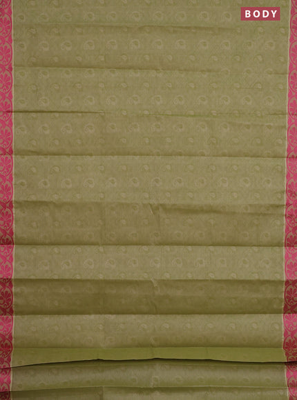 Coimbatore cotton saree light green and pink with allover self emboss and thread woven border