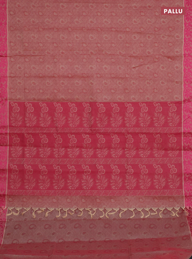 Coimbatore cotton saree maroon and pink with allover self emboss and thread woven border