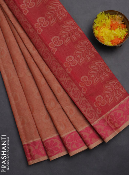 Coimbatore cotton saree rust shade and pink with allover self emboss and thread woven border