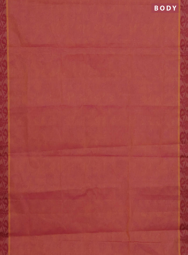 Coimbatore cotton saree rust shade and pink with allover self emboss and thread woven border