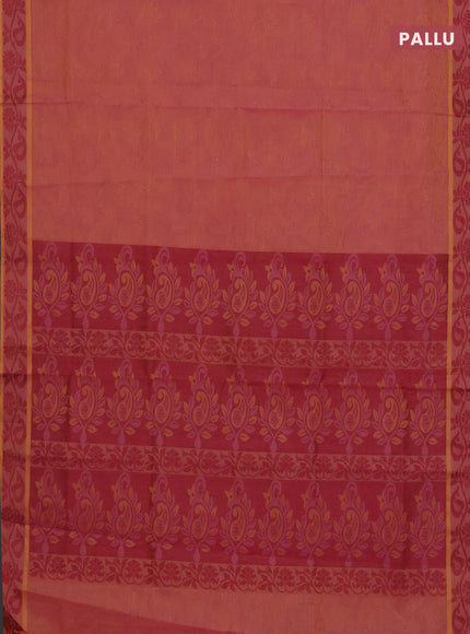 Coimbatore cotton saree rust shade and pink with allover self emboss and thread woven border