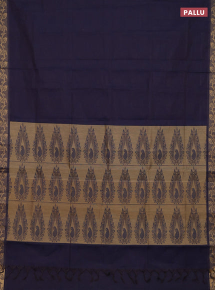 Coimbatore cotton saree deep jamun shade and sandal with allover self emboss and thread woven border