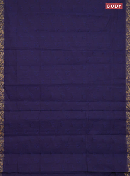 Coimbatore cotton saree dark blue and sandal with allover self emboss and thread woven border