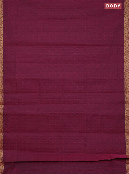 Coimbatore cotton saree magente pink and sandal with allover self emboss and thread woven border