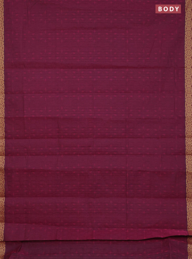 Coimbatore cotton saree magente pink and sandal with allover self emboss and thread woven border