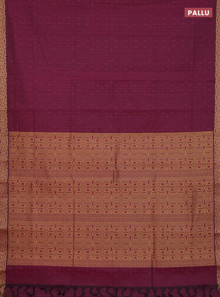 Coimbatore cotton saree magente pink and sandal with allover self emboss and thread woven border