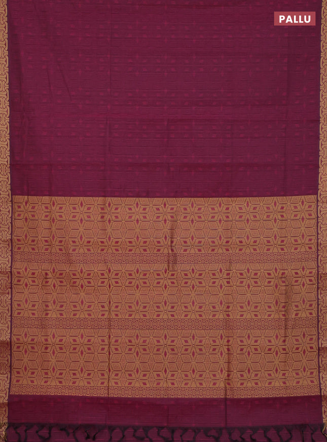 Coimbatore cotton saree magente pink and sandal with allover self emboss and thread woven border