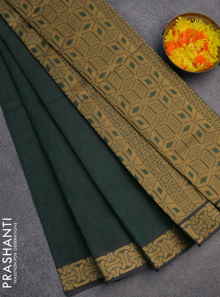 Coimbatore cotton saree sap green and sandal with allover self emboss and thread woven border