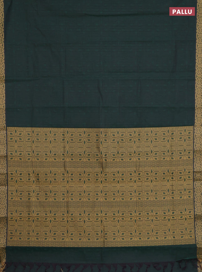 Coimbatore cotton saree sap green and sandal with allover self emboss and thread woven border