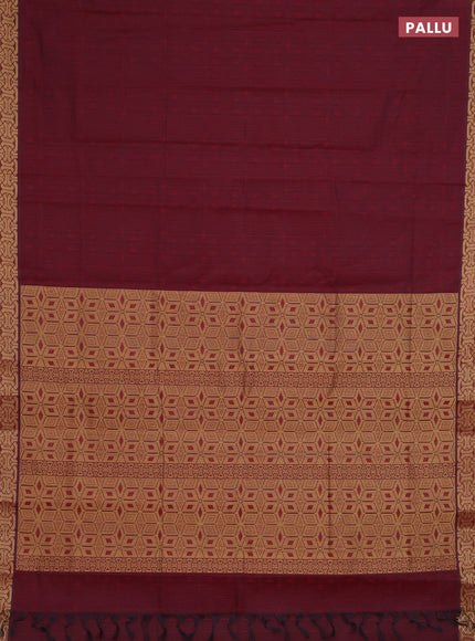 Coimbatore cotton saree maroon and sandal with allover self emboss and thread woven border