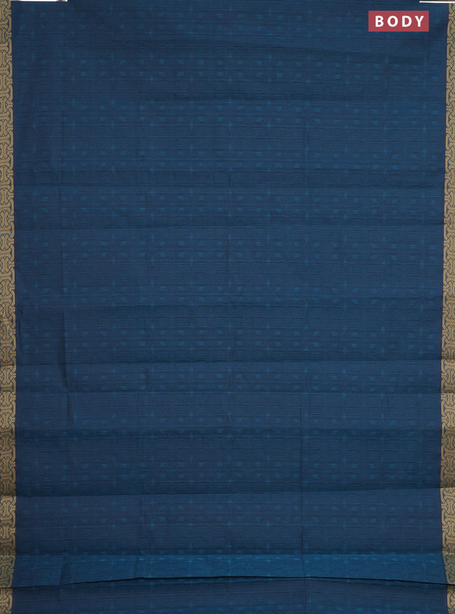 Coimbatore cotton saree peacock blue and sandal with allover self emboss and thread woven border