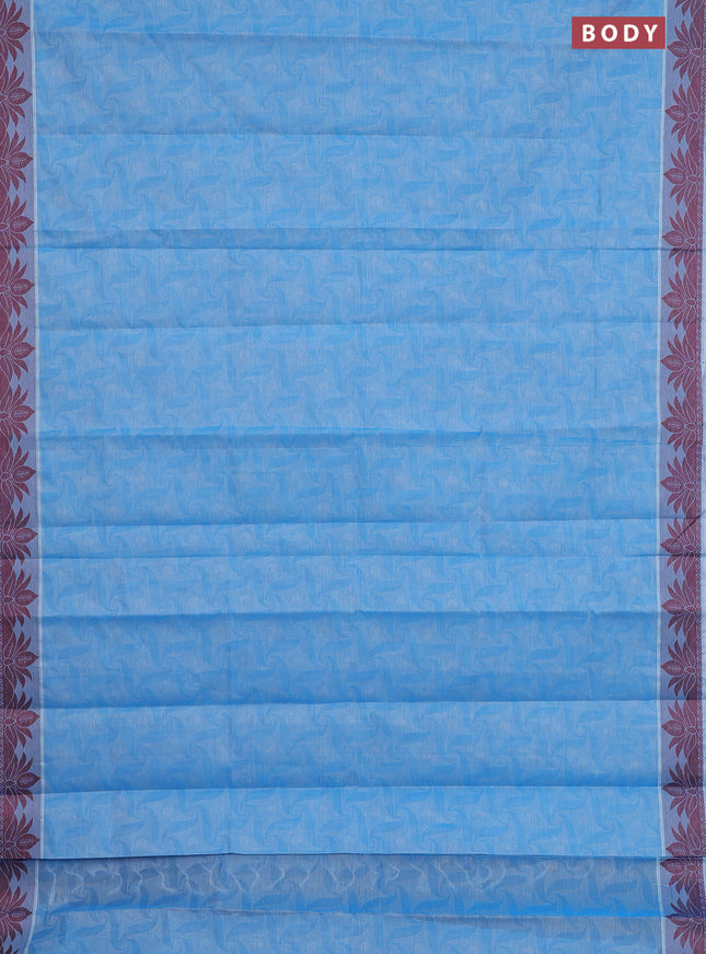 Coimbatore cotton saree blue and maroon with allover self emboss and thread woven border