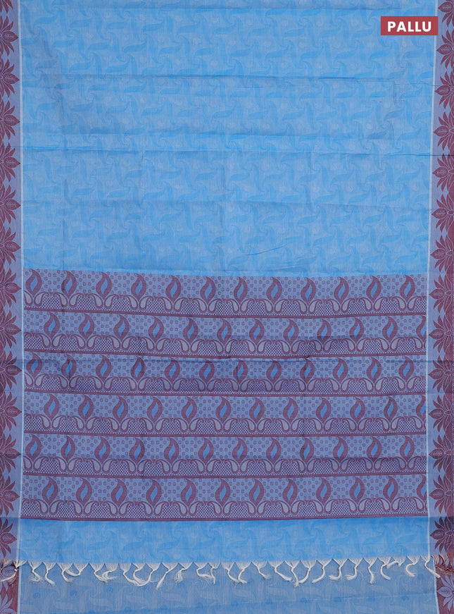 Coimbatore cotton saree blue and maroon with allover self emboss and thread woven border