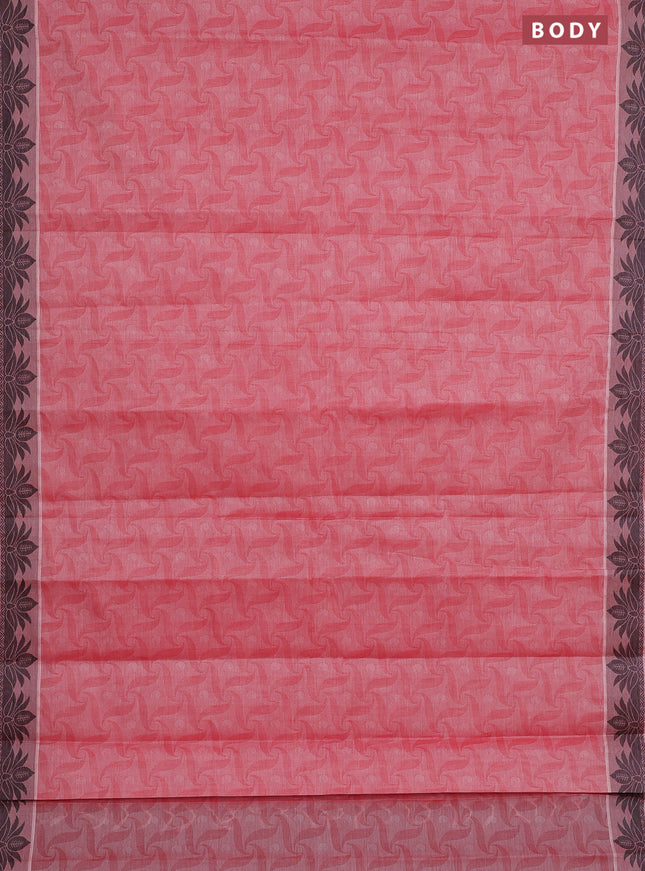 Coimbatore cotton saree red shade and black with allover self emboss and thread woven border