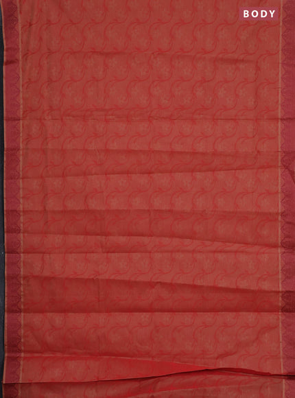 Coimbatore cotton saree rustic orange and maroon with allover self emboss and thread woven border
